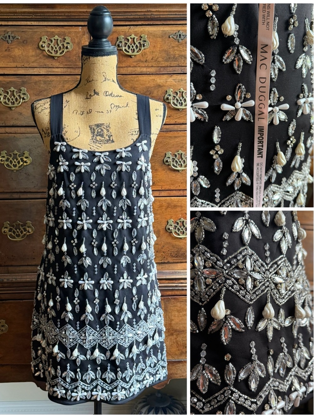 ✨NWT Mac Duggal Crystal and Pearl Beaded Cocktail Dress Sz 2